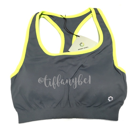 ❤️SOLD❤️ Rock Gray Neon Yellow Racerback Sport Bra - Picture 2 of 11